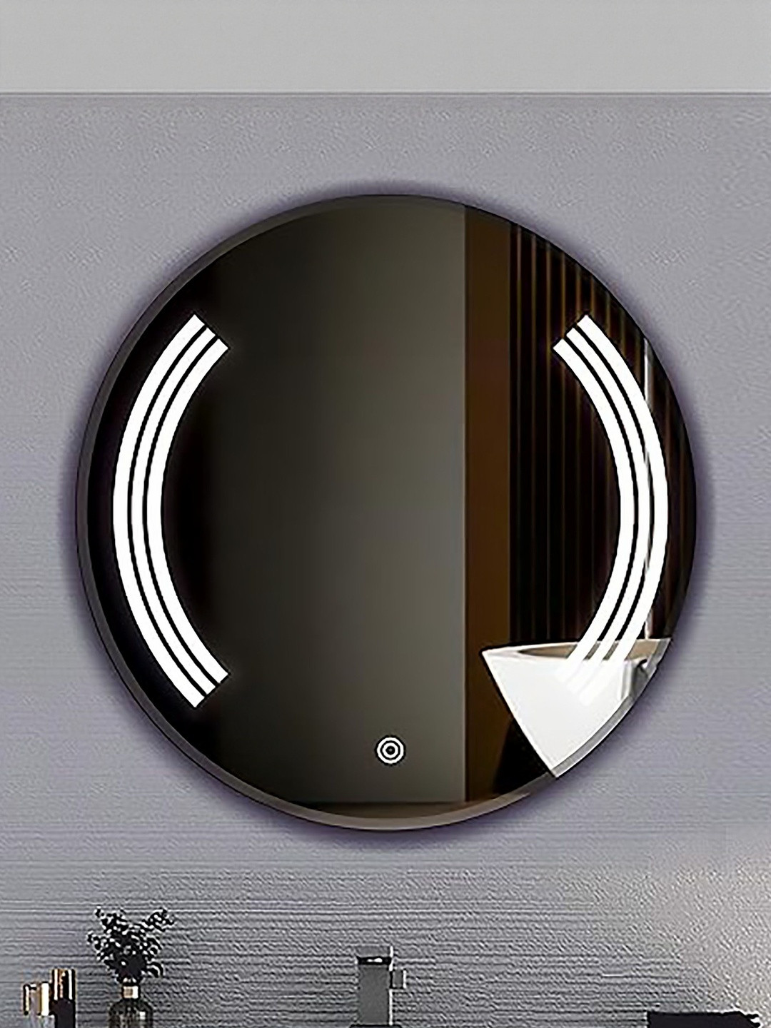 ARYAANSH White Glass Round Wall Mirror With Touch Sensor Anti-Fog & LED Light