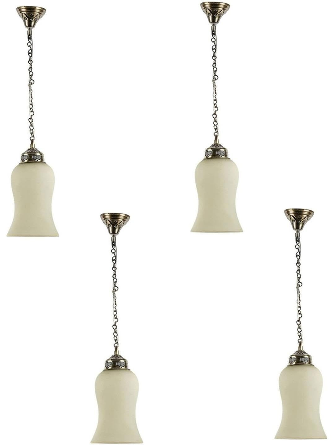 1ST TIME Beige & Silver-Toned 4 Pieces Textured Bell Shaped Hanging Ceiling Lamps