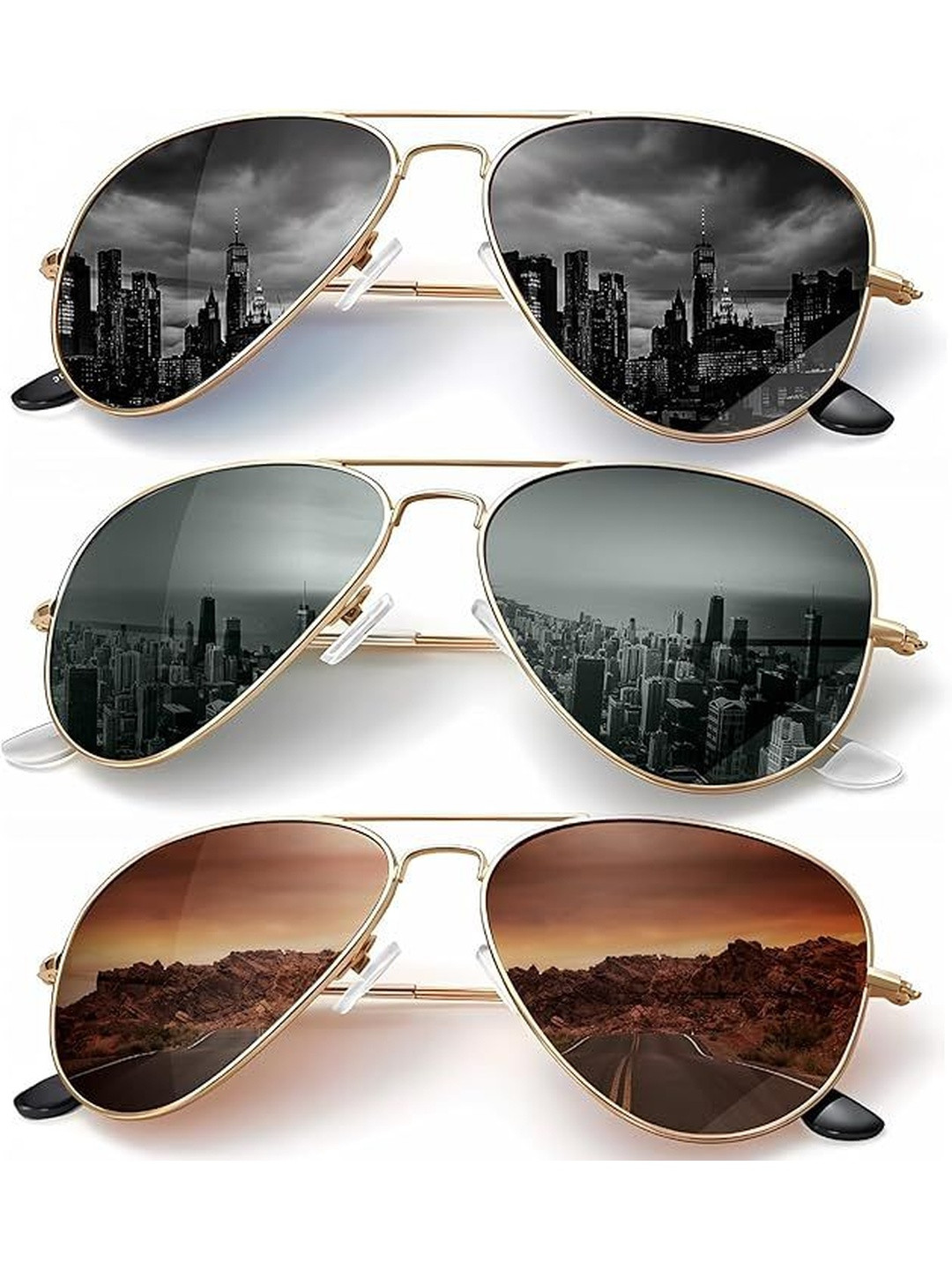 Arzonai Unisex Aviator Sunglasses with UV Protected Lens COMBO-2866