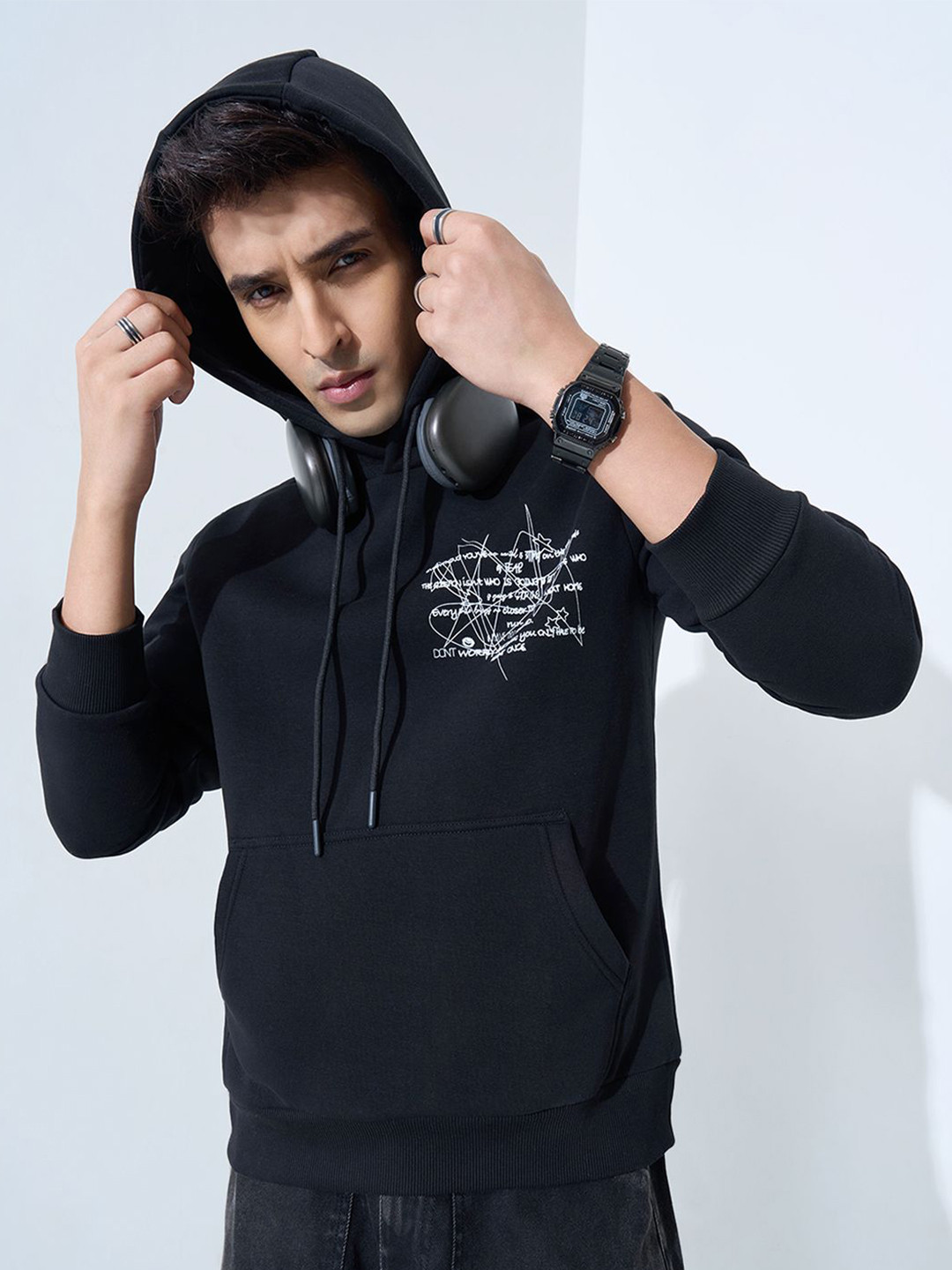 People Men Printed Hooded Sweatshirt