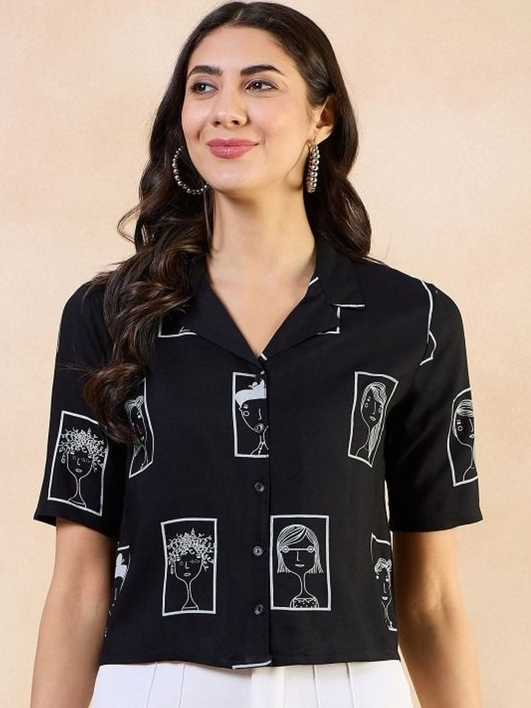 PRAYAARI FASHIONS Women Printed Shirt Style Crop Top