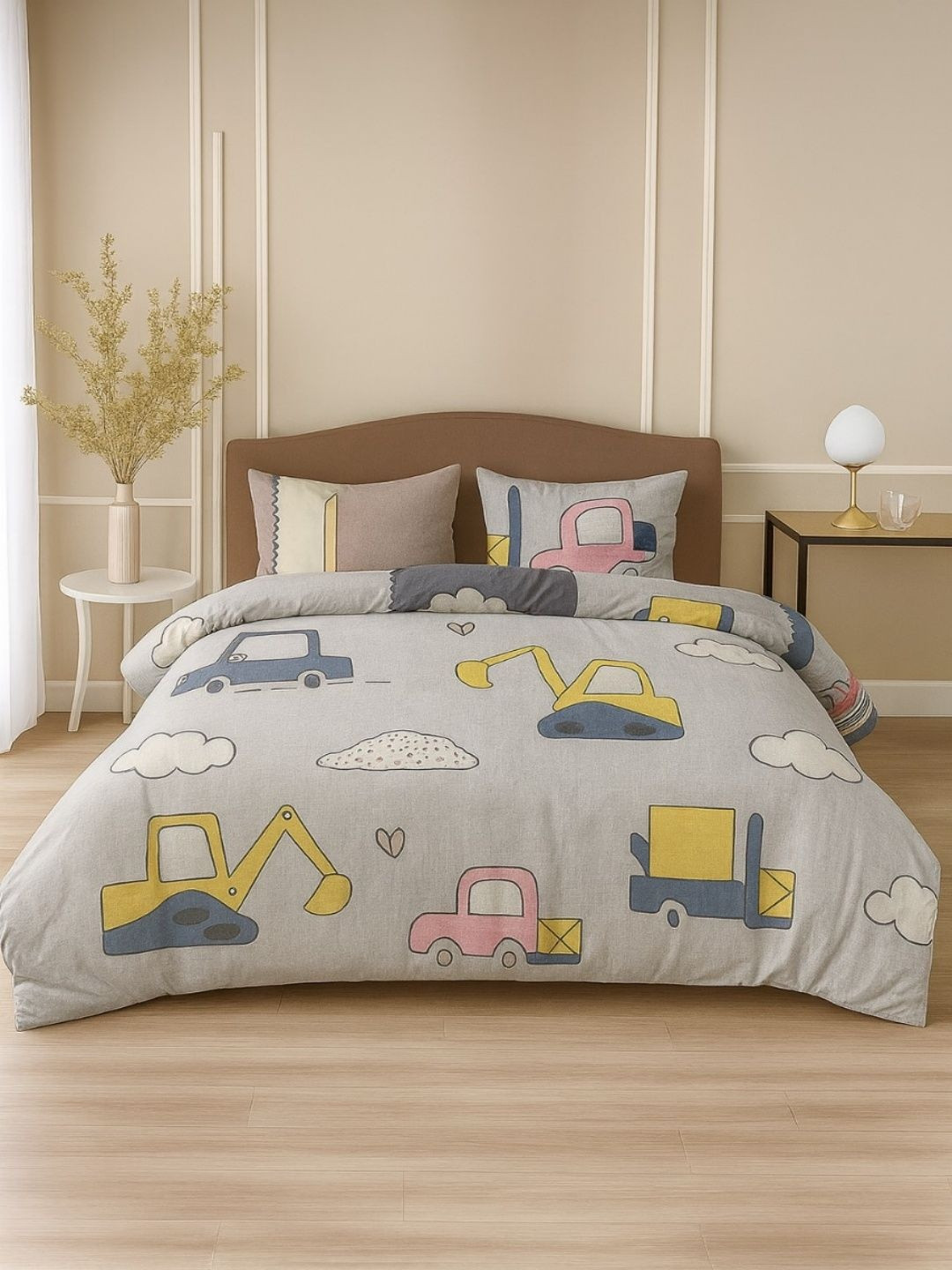 INDHOME LIFE Grey 220 TC King Bedsheet with 2 Pillow Covers 35.43 inches x 35.43 inches