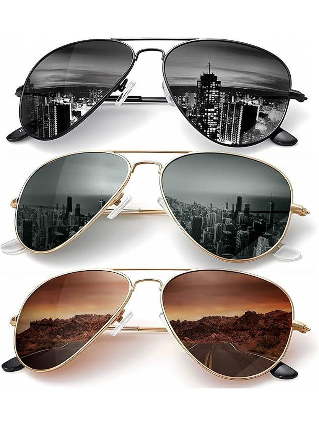 Arzonai Unisex Pack Of 3 Aviator Sunglasses with UV Protected Lens COMBO-2868