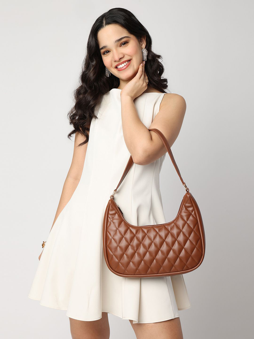 Fastrack Tan Quilted Crush Shoulder Bag