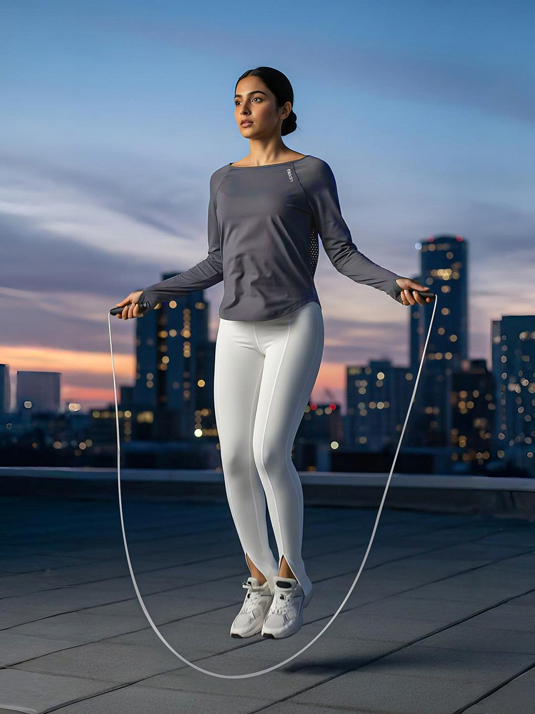 Fitkin Women Grey Raglan Sleeves Back Laser Cut T-shirt