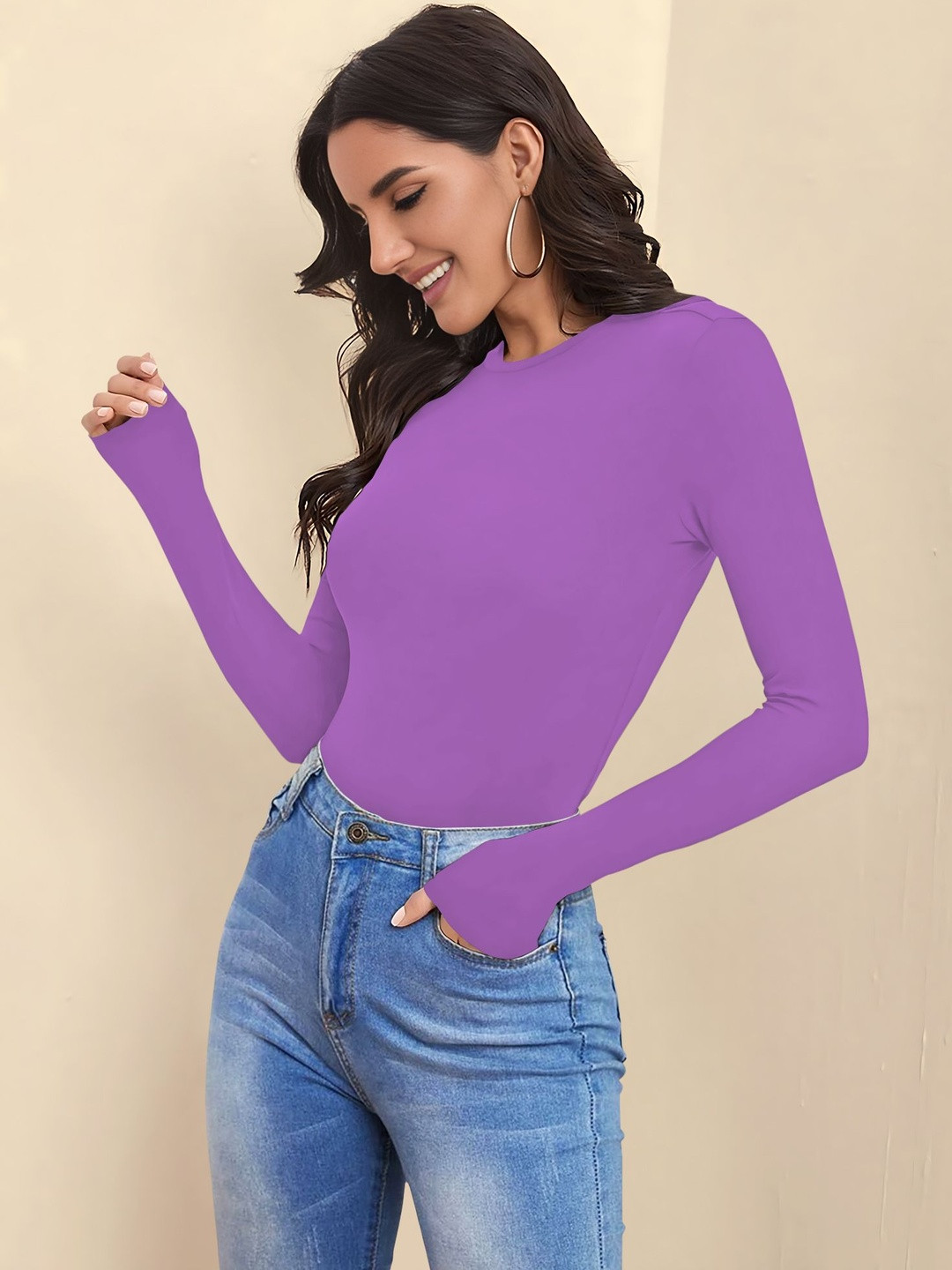 Maheshvi Women Round Neck Long Sleeve Fitted Top
