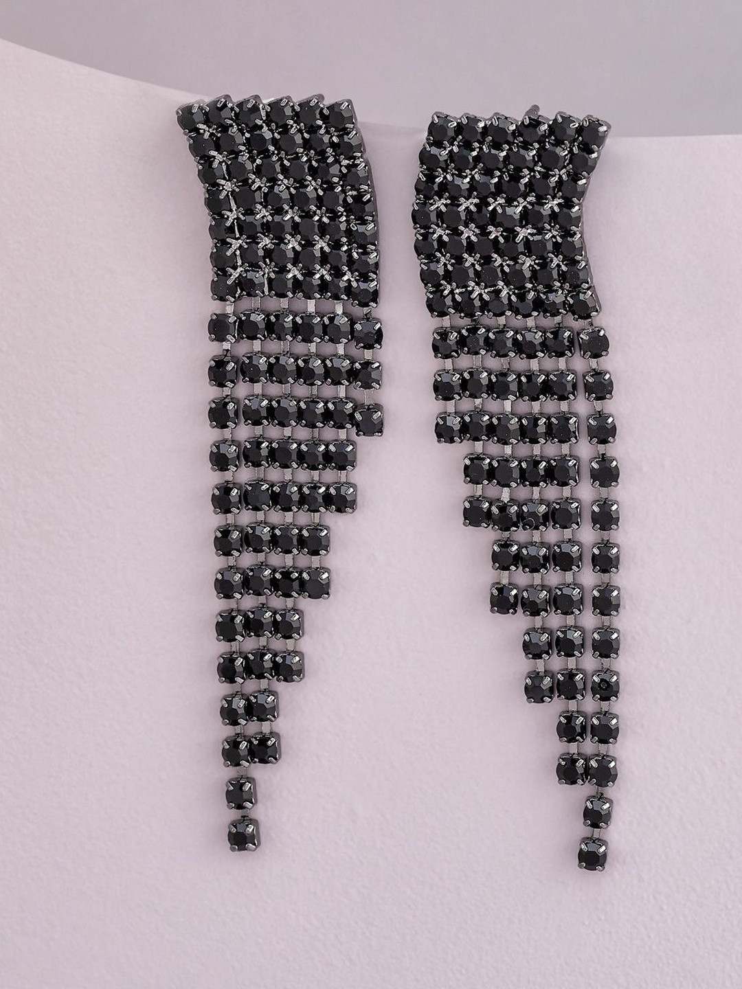 Kushal's Fashion Jewellery Black Polish Plated Contemporary Zircon Studded Drop Earrings