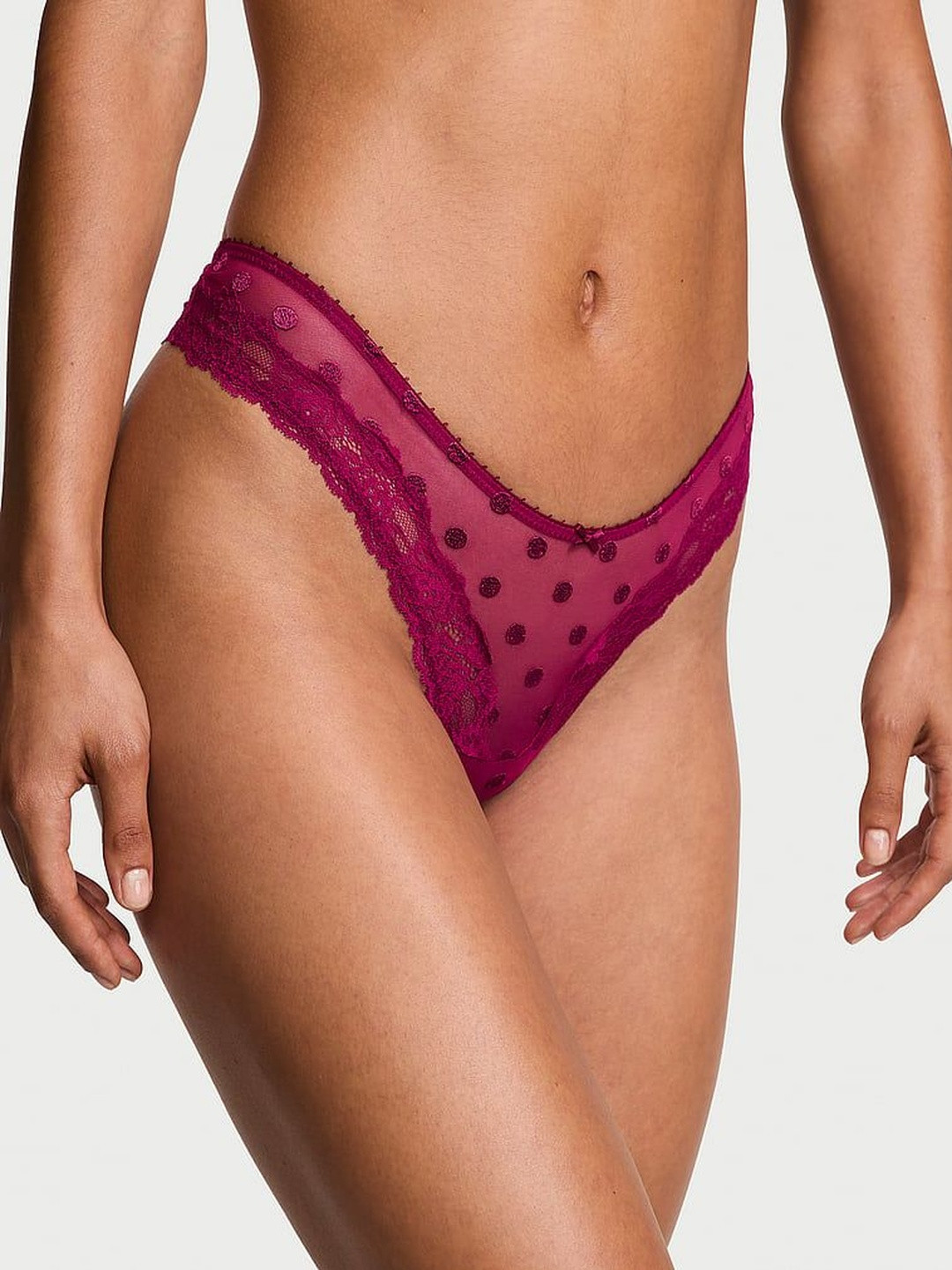 Victoria's Secret Women Heritage Dot Self Design Lace-Trim Thong Panty