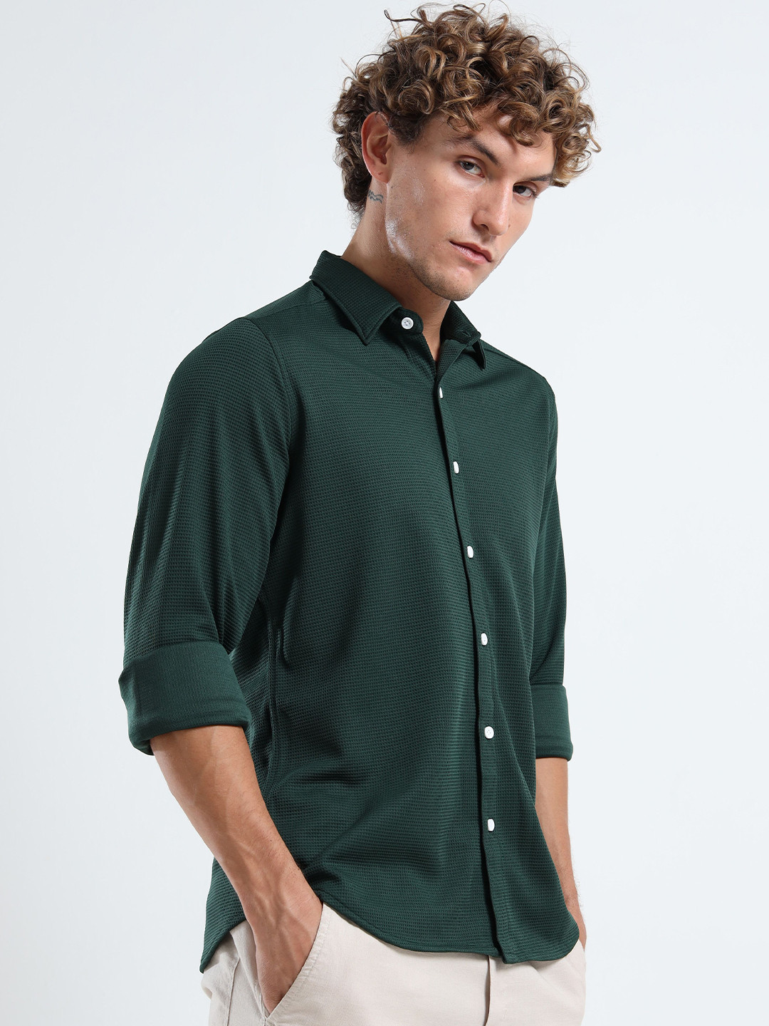 MOHICANS Textured Spread Collar Shirt