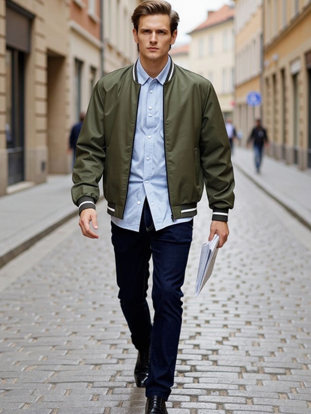 Mast & Harbour Collarless Bomber Jacket