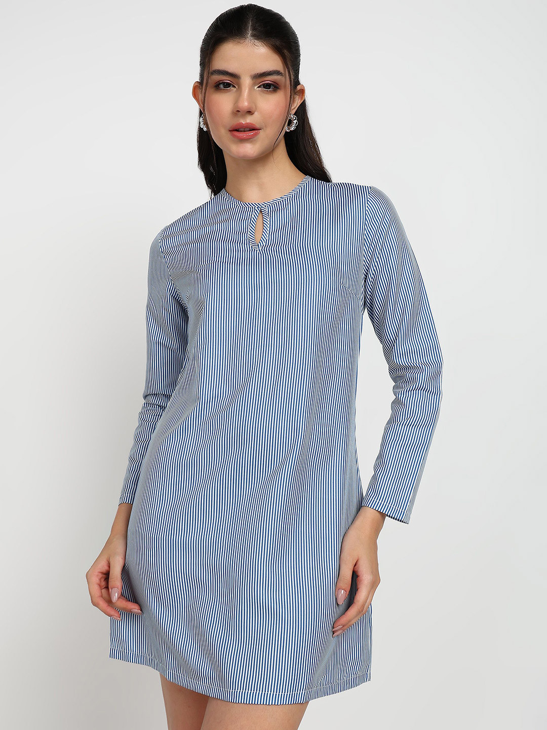 Asami Striped Keyhole Neck A-Line Dress