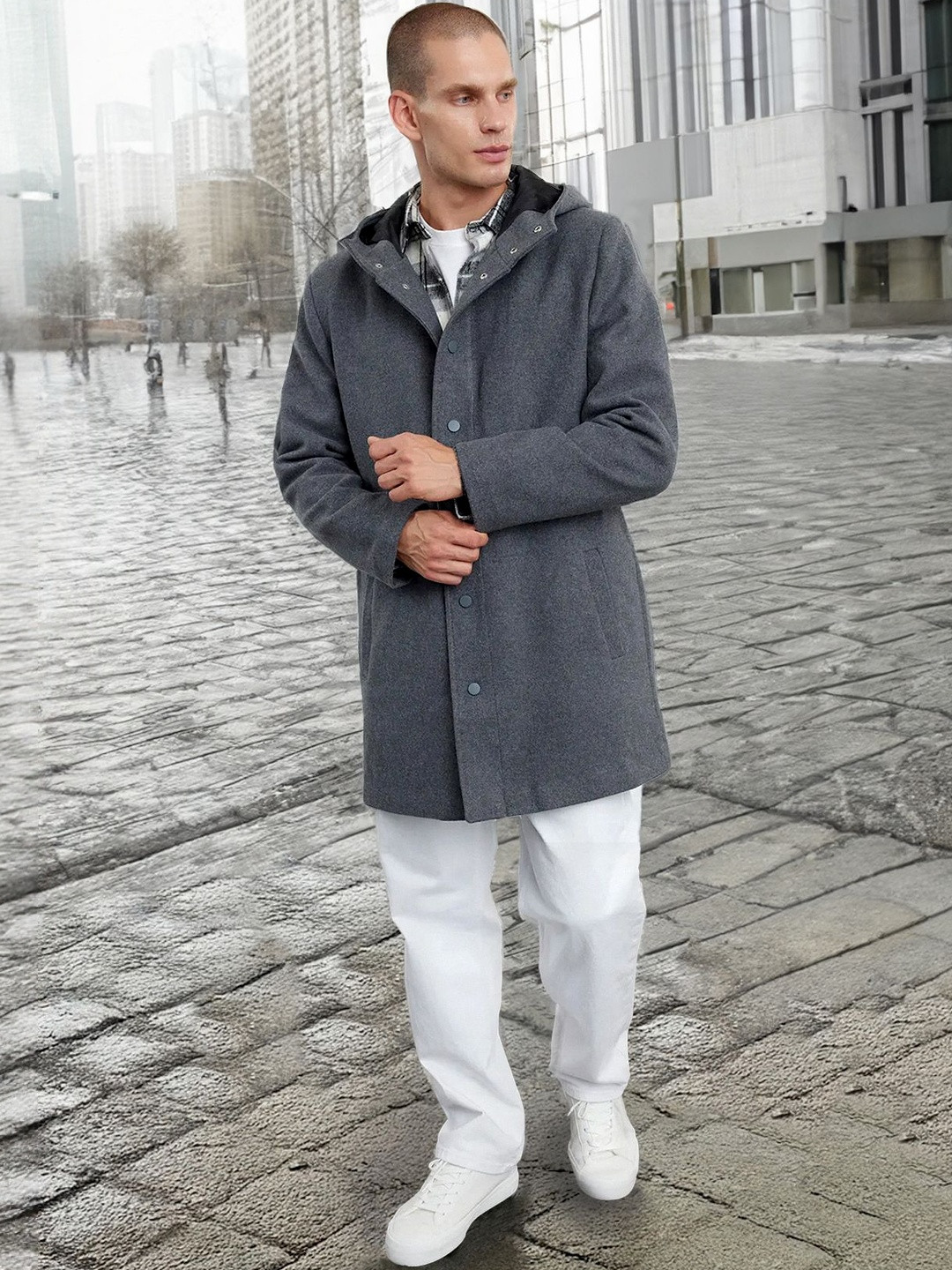 Trendyol Men Single Breasted Hooded Overcoat