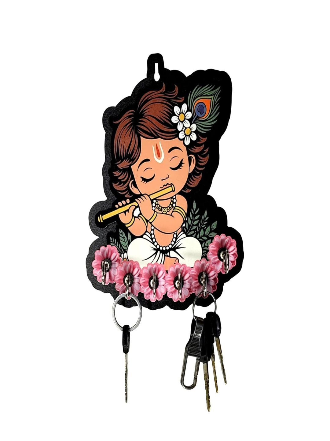 WOODKEY Black & Pink Woodkey Baby Krishna Wooden Spiritual Key Holder With 6 Hooks