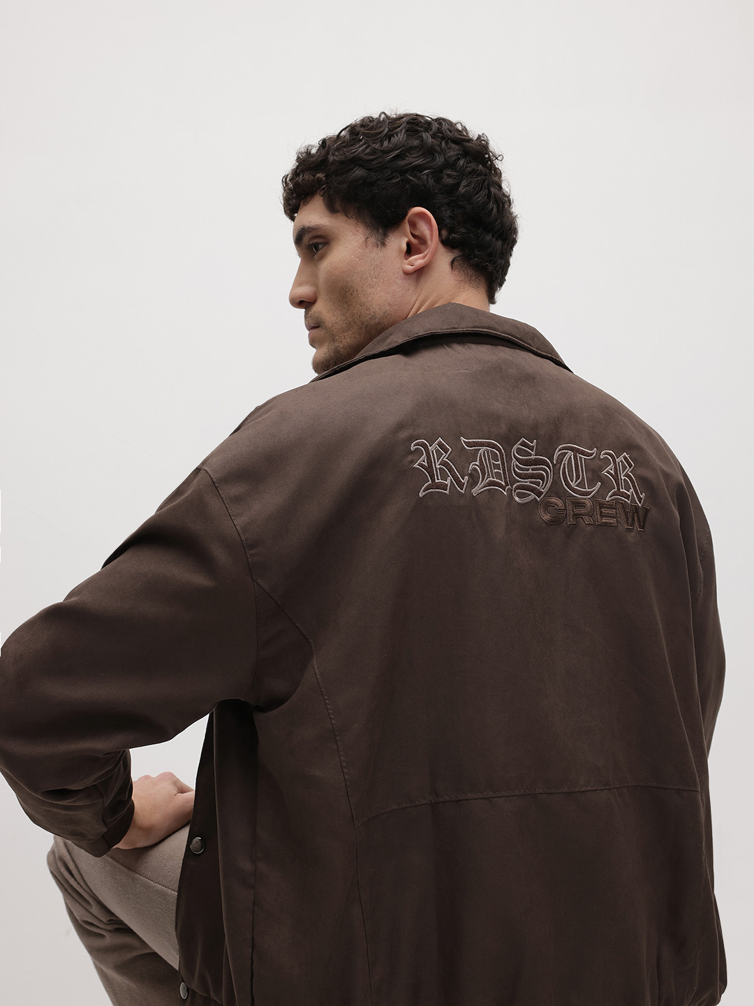 The Roadster Life Co. Typography Embroidered Faux Leather Trim Bomber Jacket