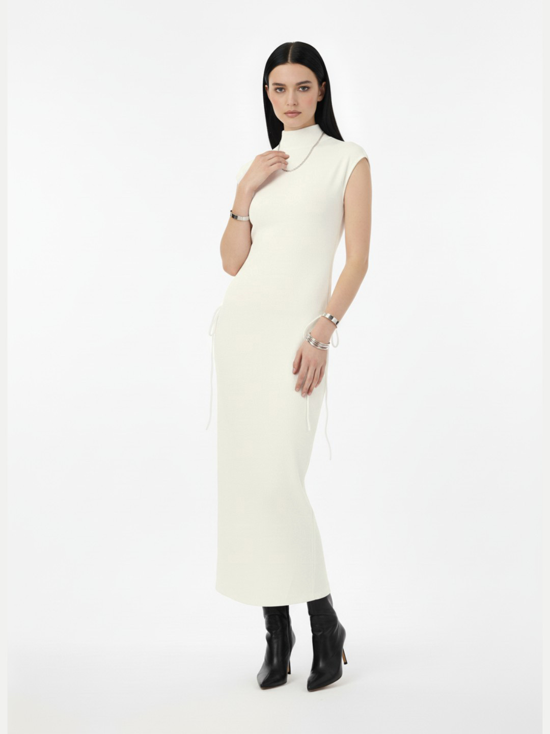 glitchez High Neck Ruched Bodycon Maxi Dress