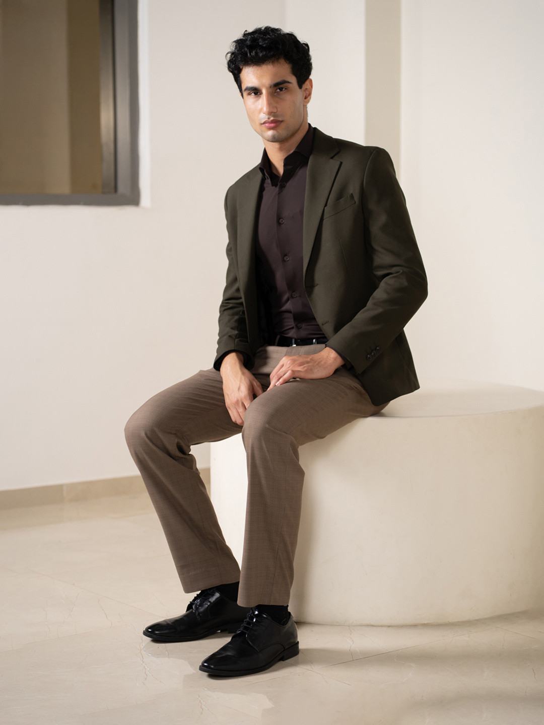 The Pant Project Men Beagle Khaki Houndstooth Relaxed Fit Formal Pants