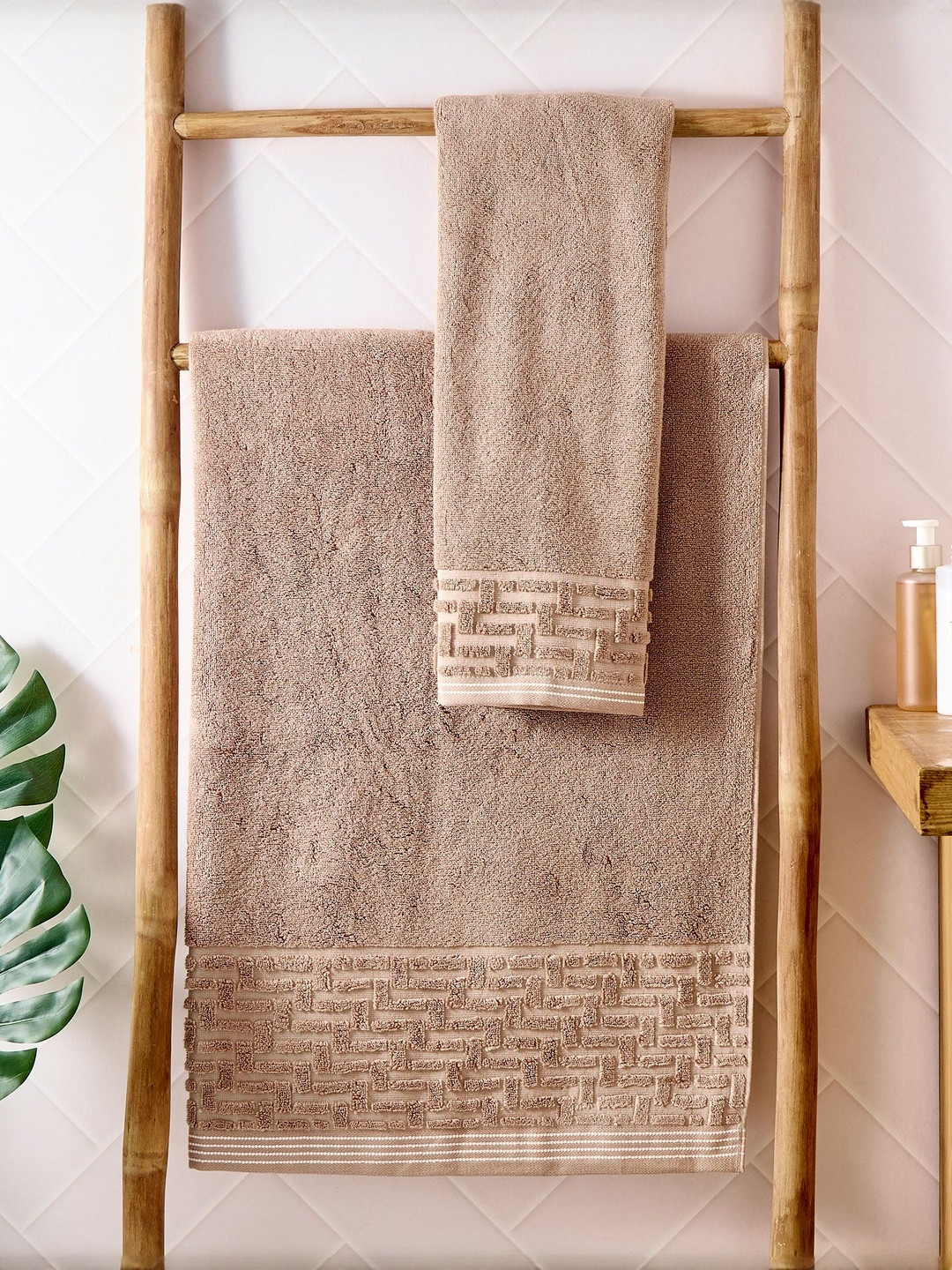 Home Centre Fiesta Donald Brown Self Design 120 GSM Cotton Hand Towel