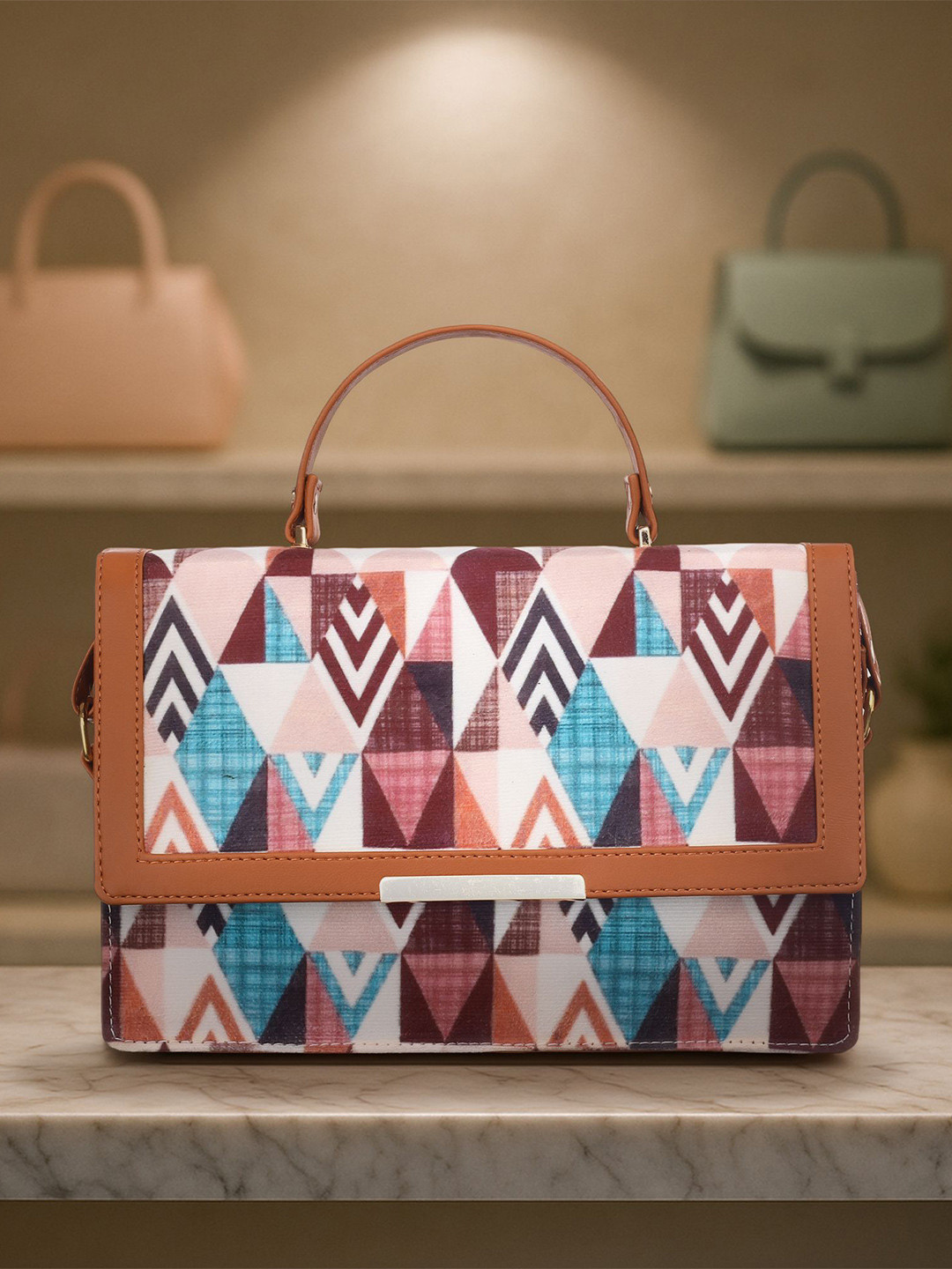 Golden Feather Art & Craft Geometric Printed Zipper Shoulder Bag