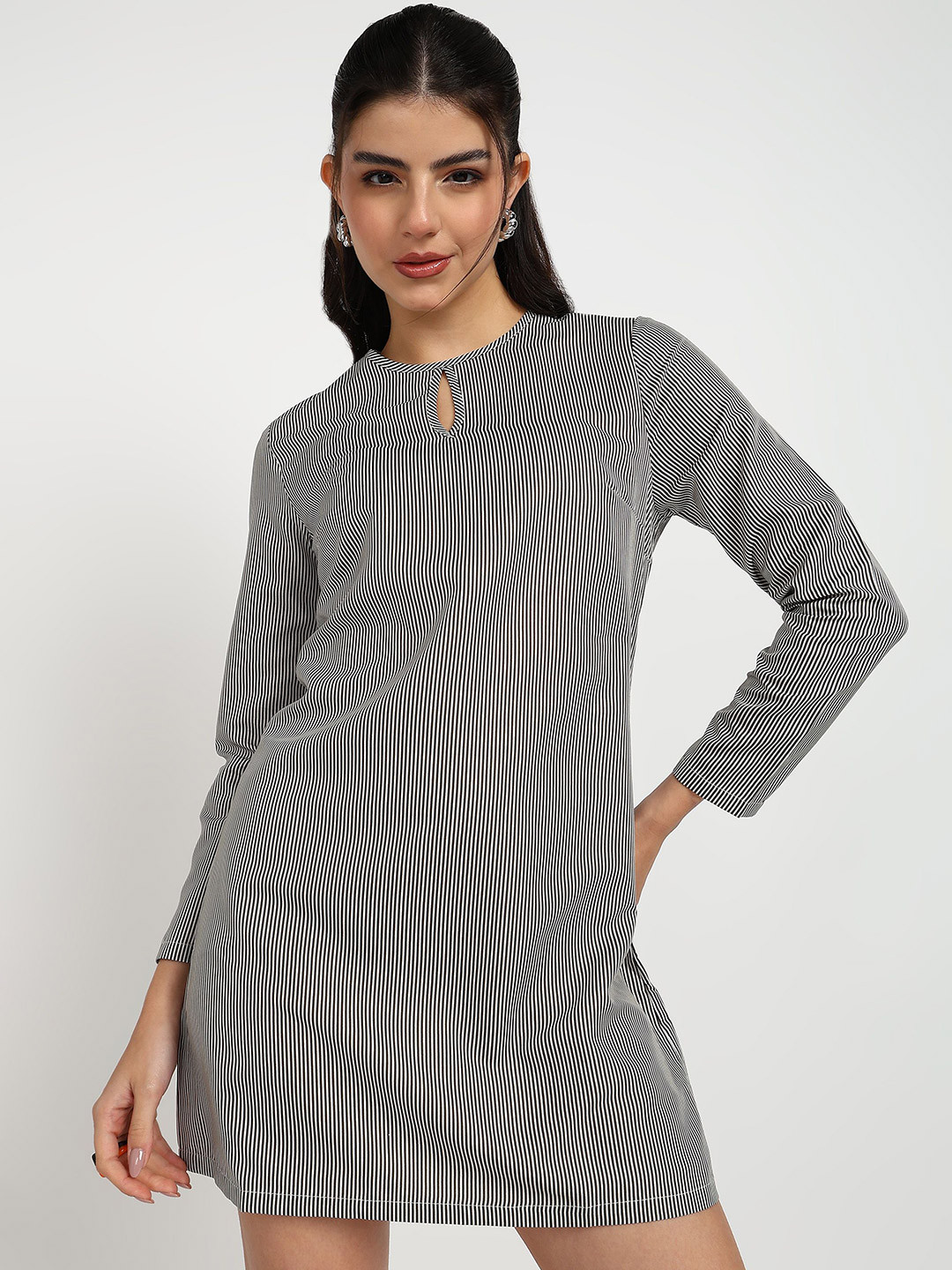 Asami Striped Keyhole Neck Mini Dress