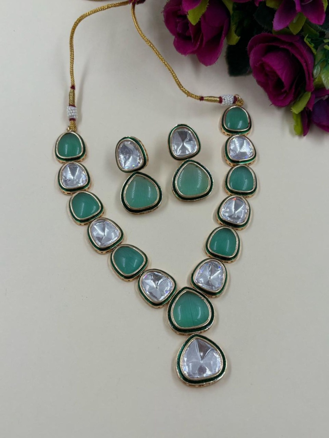 Gehna By Beadazzled Gold-Plated Kundan Studded Polki Necklace And Earrings
