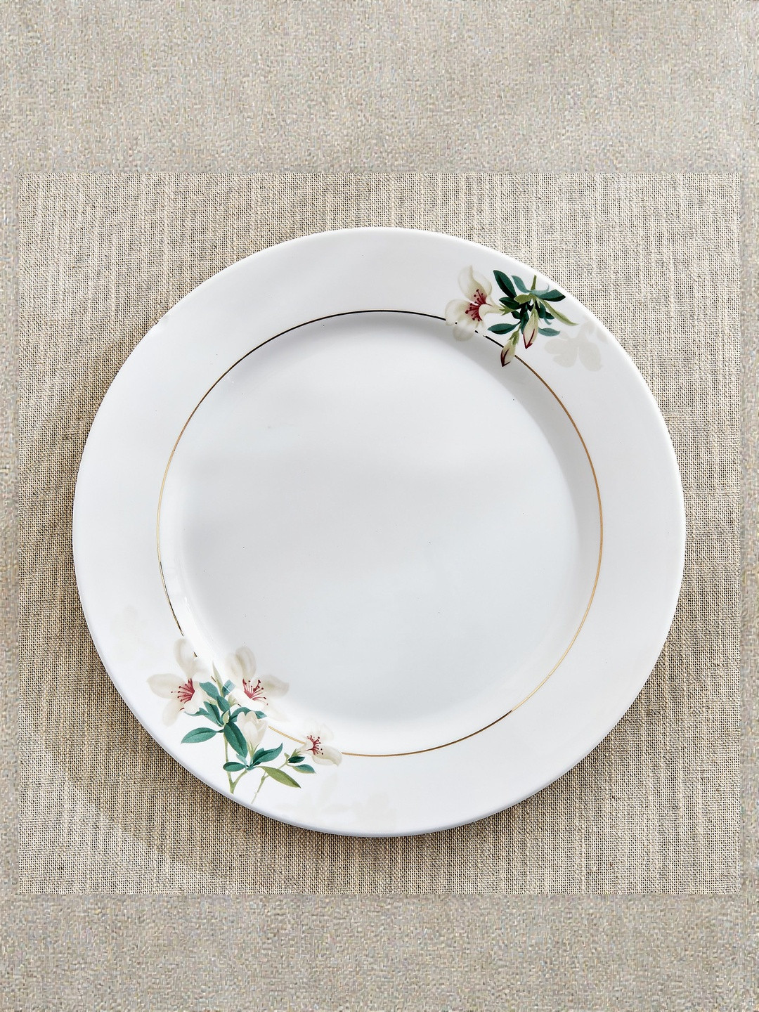 Home Centre White And Green Floral Printed Porcelain Glossy Easy to Clean Plates