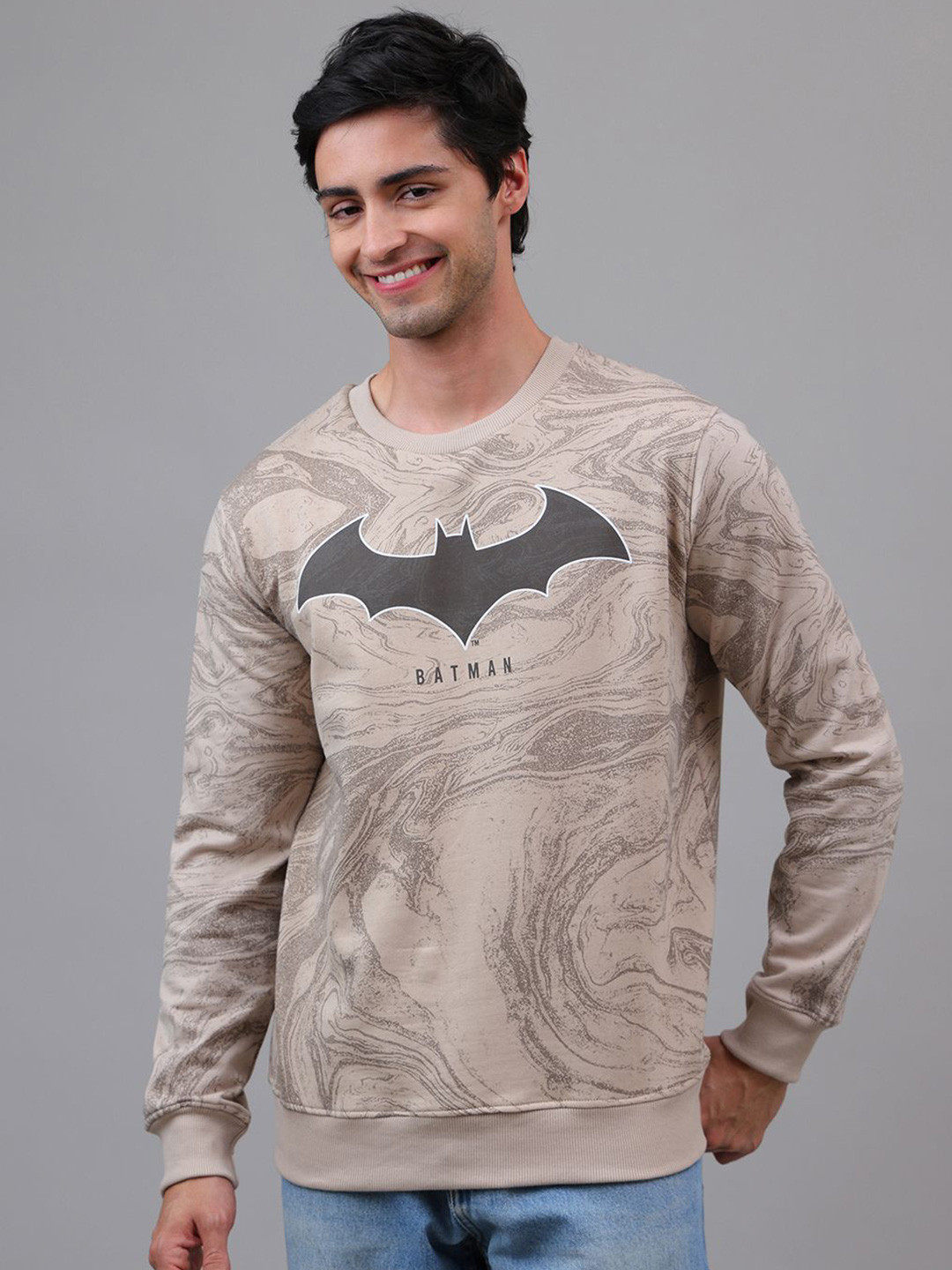 Free Authority Men Batman Printed Long Sleeve Sweatshirt
