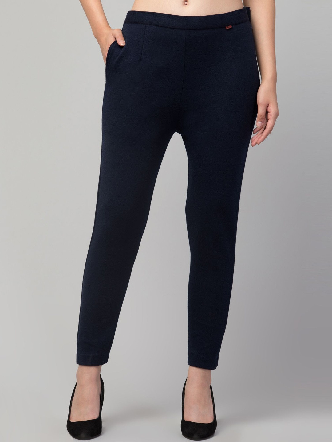 CROWN KING Women Solid Wool Slim Fit Easy Wash Pleated Regular Trousers