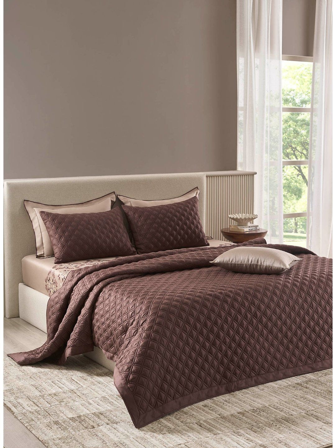 SANSAAR A DDECOR BRAND LIVE CONSCIOUSLY Pink Printed 7Pcs Cotton Double Queen Bedding Set