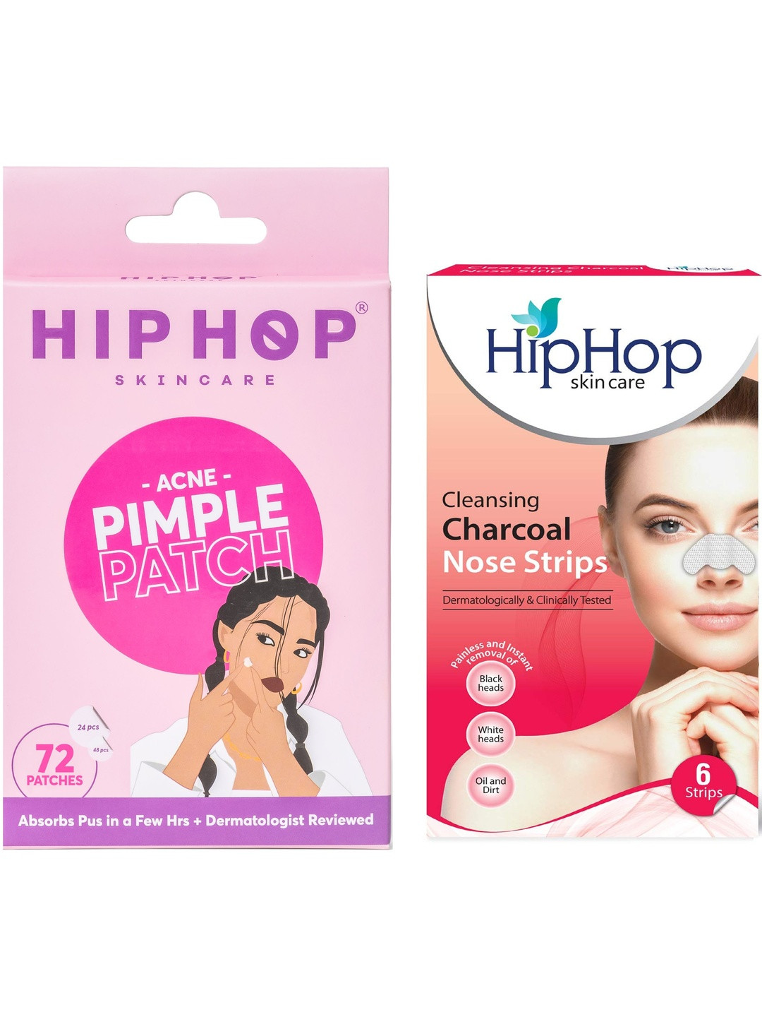 HipHop Skincare Set Of 2 Charcoal Nose Strips & Acne Pimple Patches