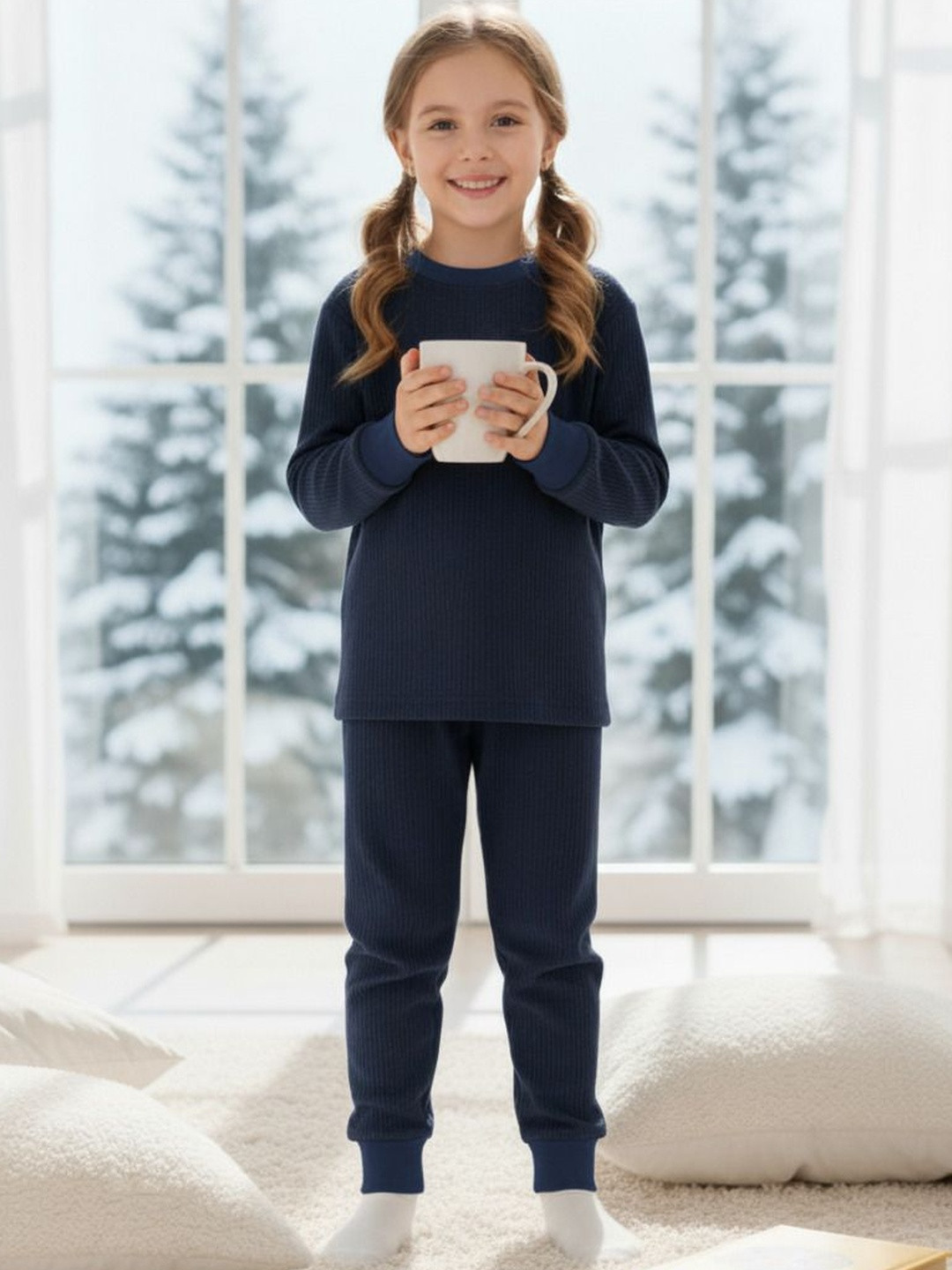 STARFOX Girls Striped Round Neck Long Sleeves Cotton Thermal Tops