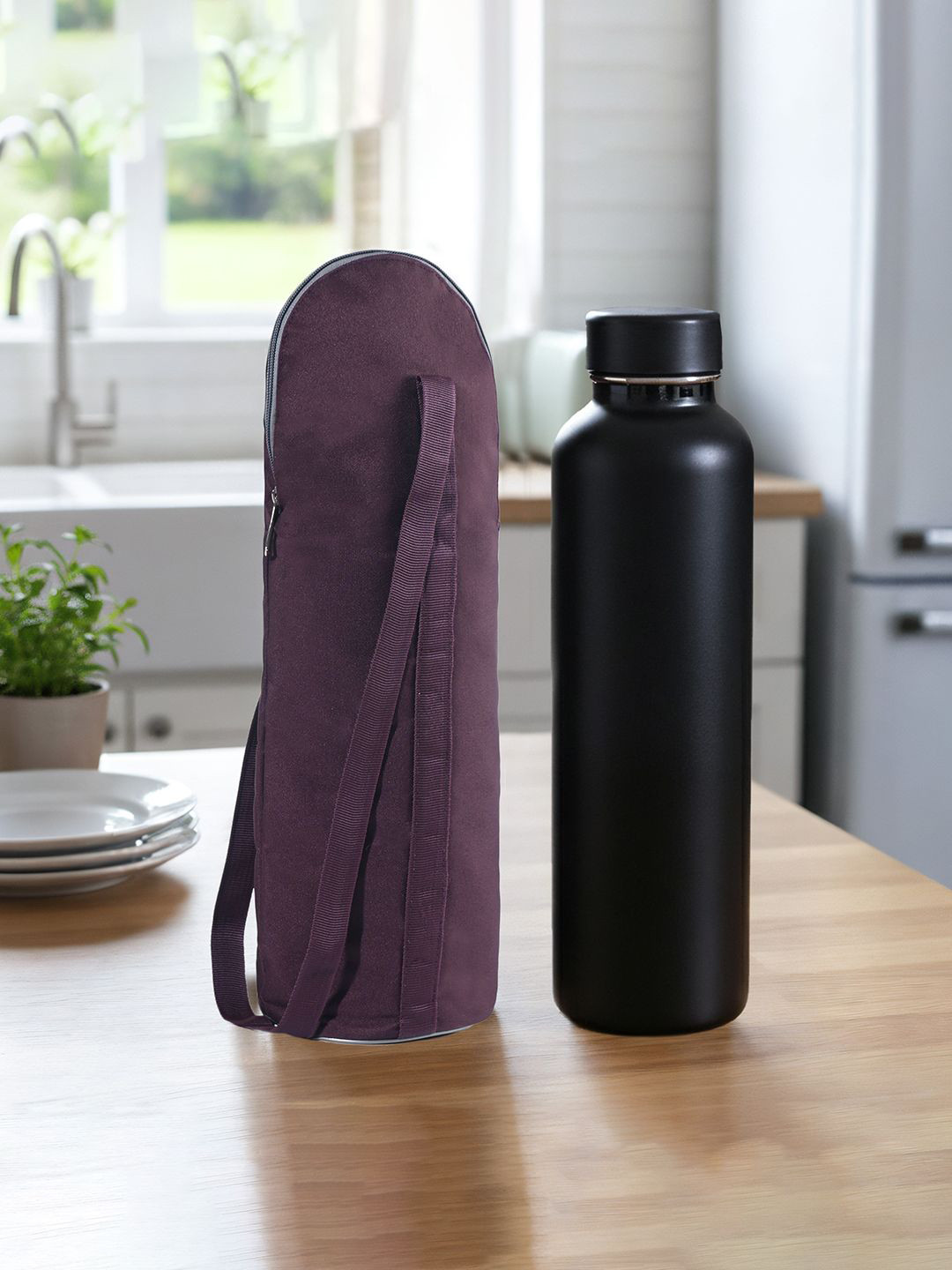 Kuber Industries Purple 2 Pieces Rexine Reusable Bottle Holder With Holders-2.5 L Each