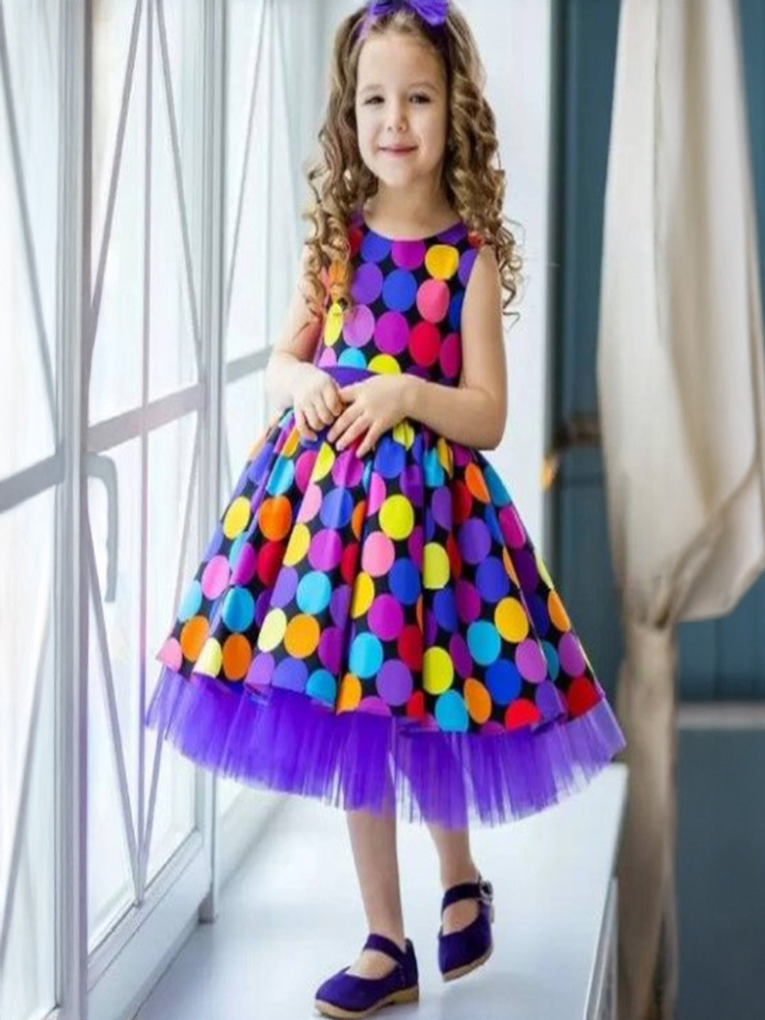 Harshiv Creation Girls Printed Satin Fit & Flare Dress