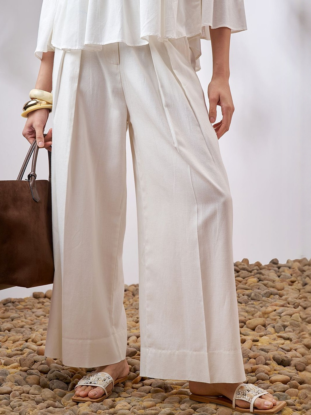 Vara By Vishudh Women High-Rise Pleated Parallel Trousers