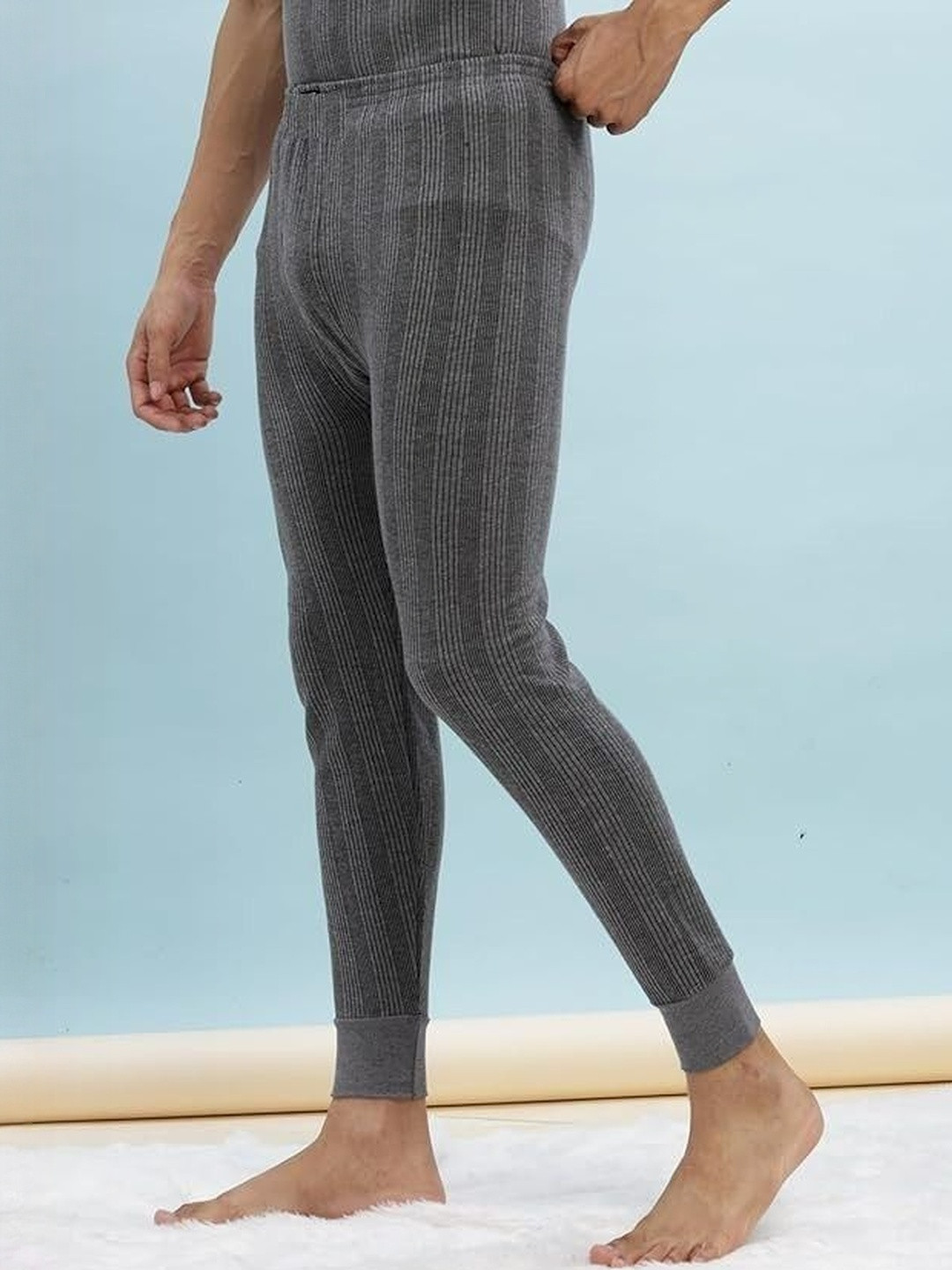 UNDERLOOP Men Striped Mid-Rise Thermal Bottoms