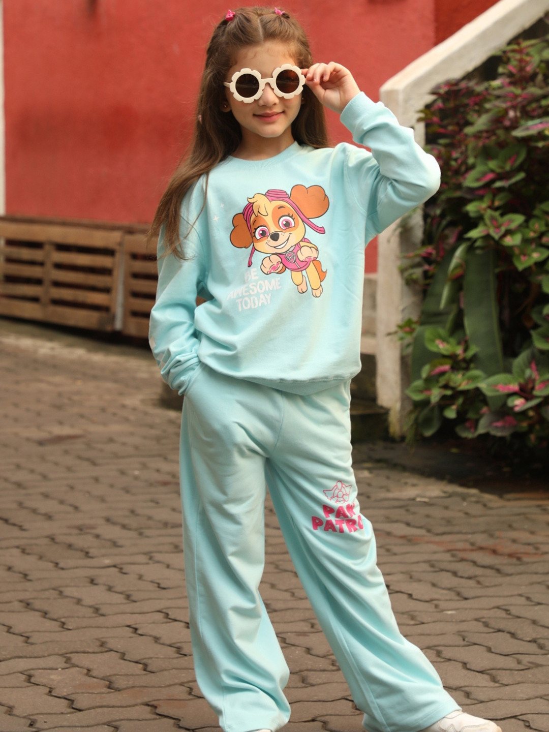 Nap Chief Girls Paw Patrol Printed Long Sleeves Pure Cotton Sweatshirt With Trousers