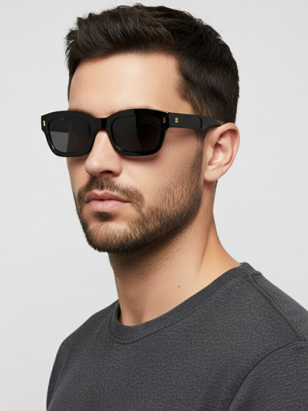 goglassic Unisex Black Lens & Black Rectangle Full Rim Sunglasses with UV Protected Lens