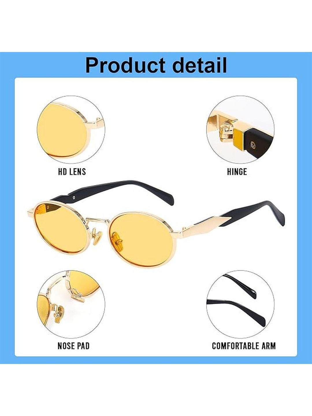 Arzonai Unisex Oval Sunglasses MA-11211-BLACK-YELLOW-D