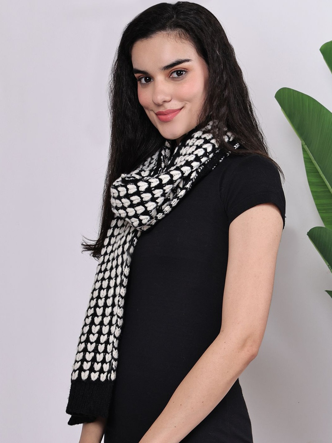 ELLIS Women Self Design Monochrome Muffler with Ribbed Border