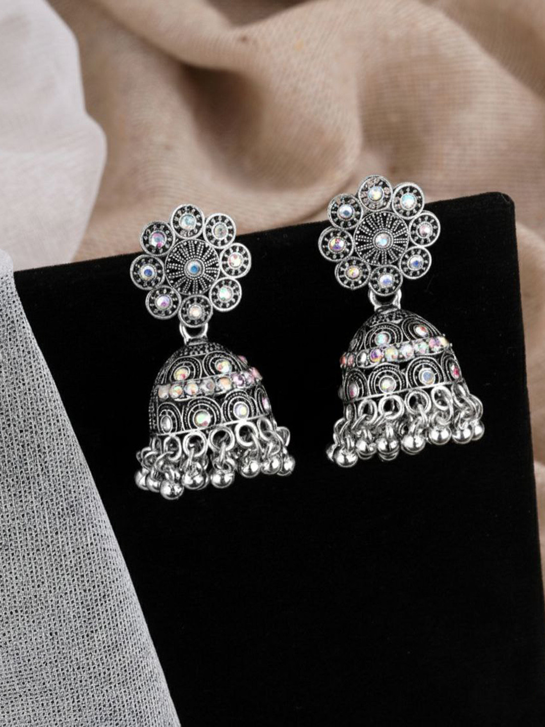 tulsi imitation Floral Shaped Oxidised Jhumkas