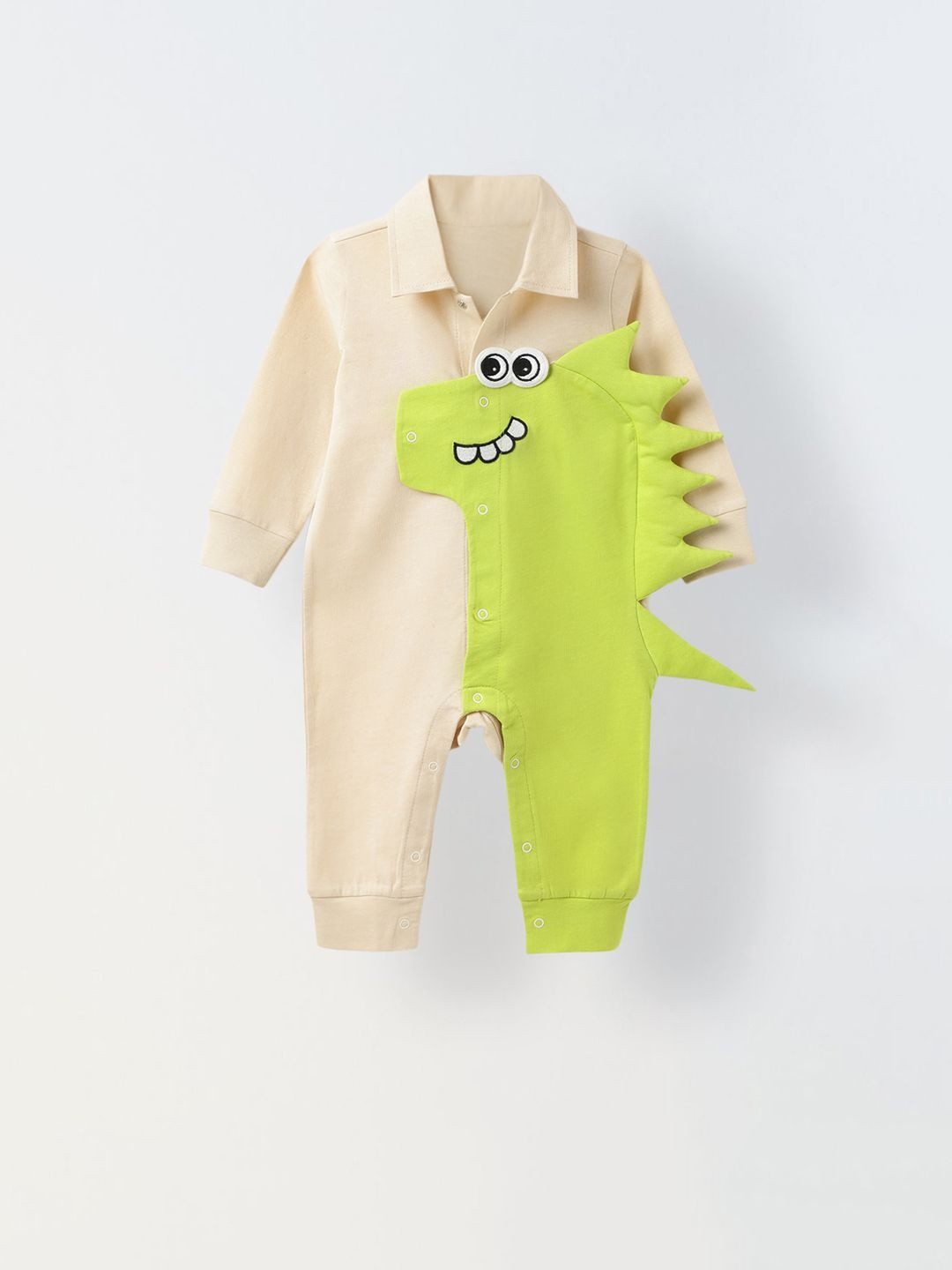 SPUNKIES Kids Shirt Collar Cotton Jersey Romper With Dragon Patch