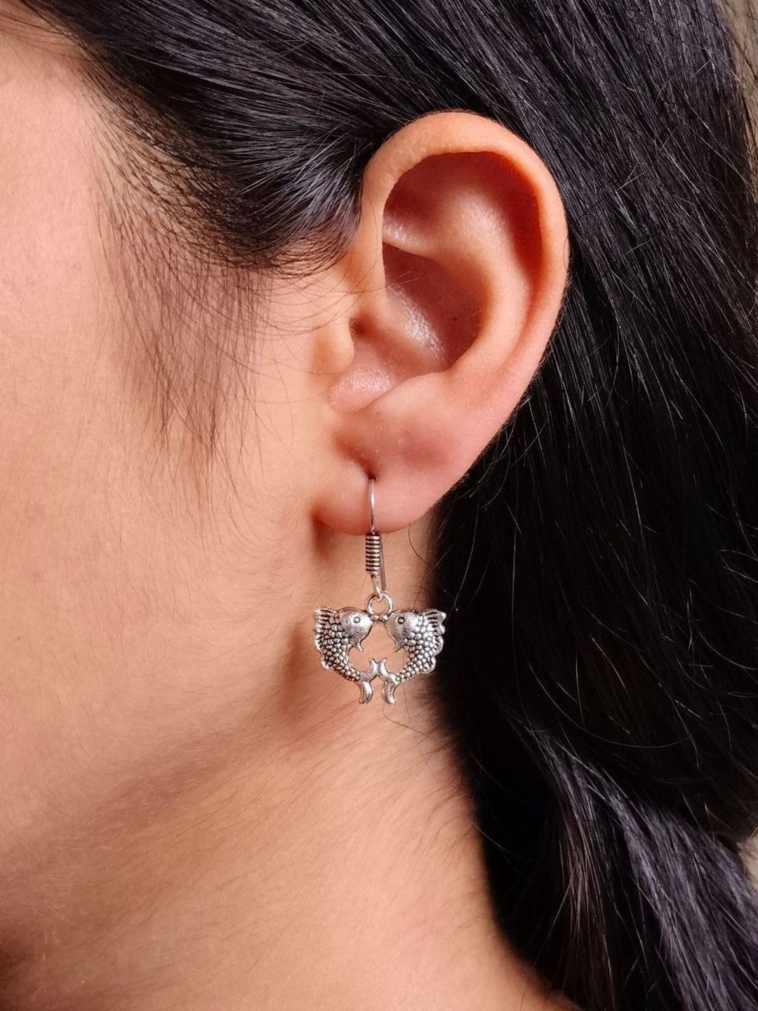 Hardin Style German Silver-Plated Fish Shaped Drop Earrings