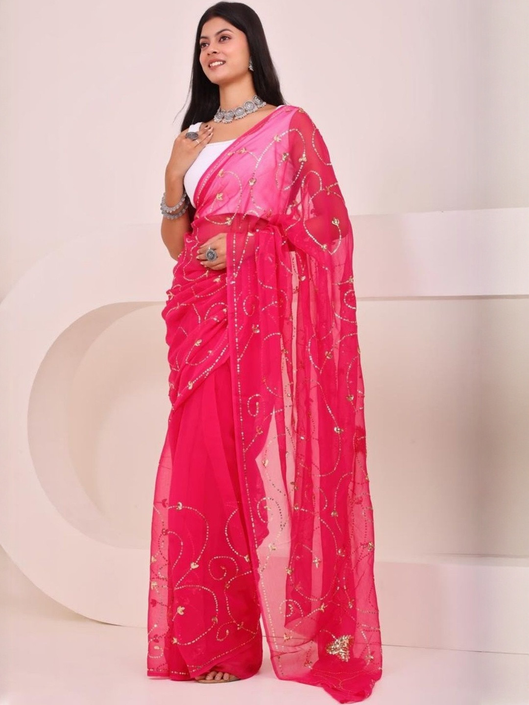 Miraya Chiffon Sarees Embellished Sequinned Pure Chiffon Saree