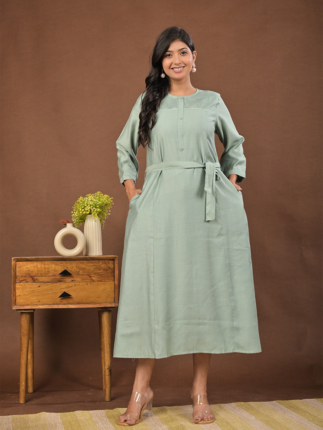 RAISHREE A-Line Kantha Work Dress