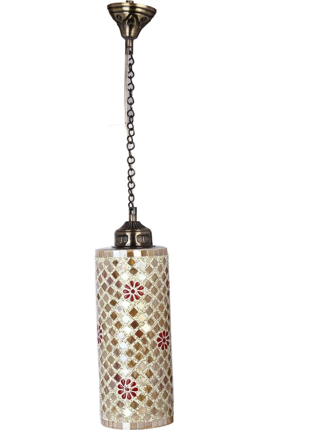 1ST TIME White And Brown Printed Cylinder Self Assembly Ceiling Lamp