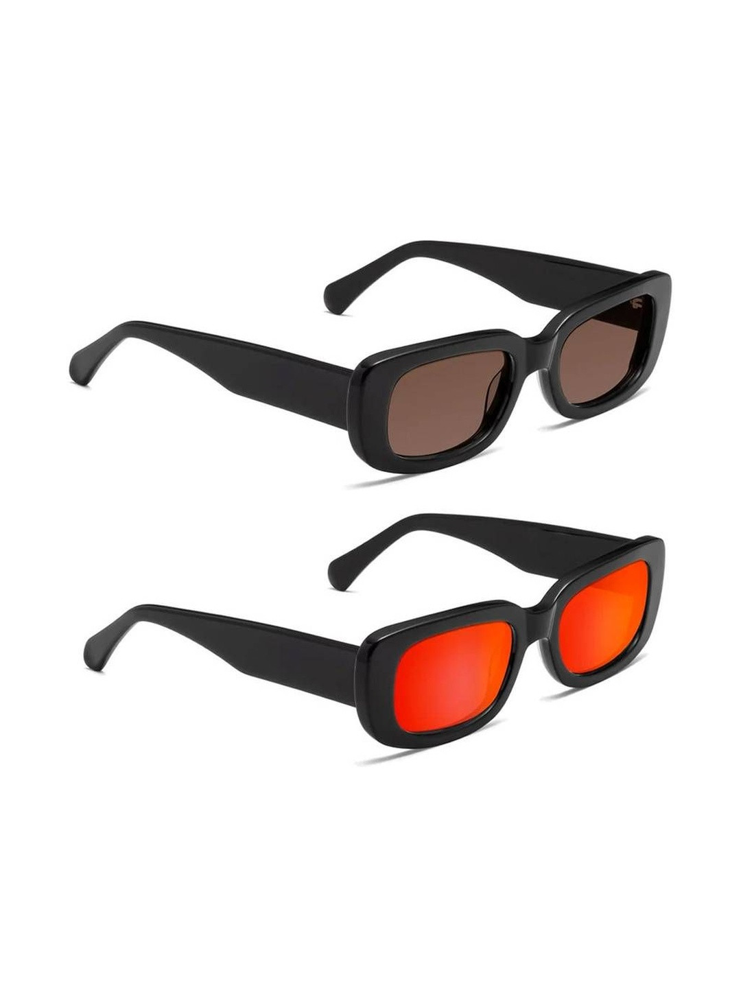 Arzonai Unisex Pack Of 2 Brown Lens & Black Rectangle Sunglasses with UV Protected 2814