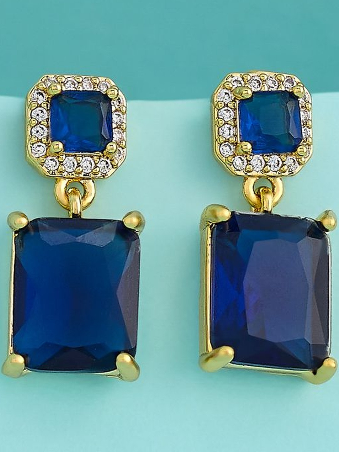Kushal's Fashion Jewellery Sapphire Gold-Plated Party Zircon Geometric Drop Earrings