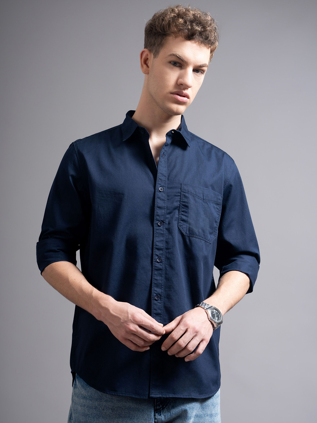 British Club Men's Plus Size Twill Solid Shirt