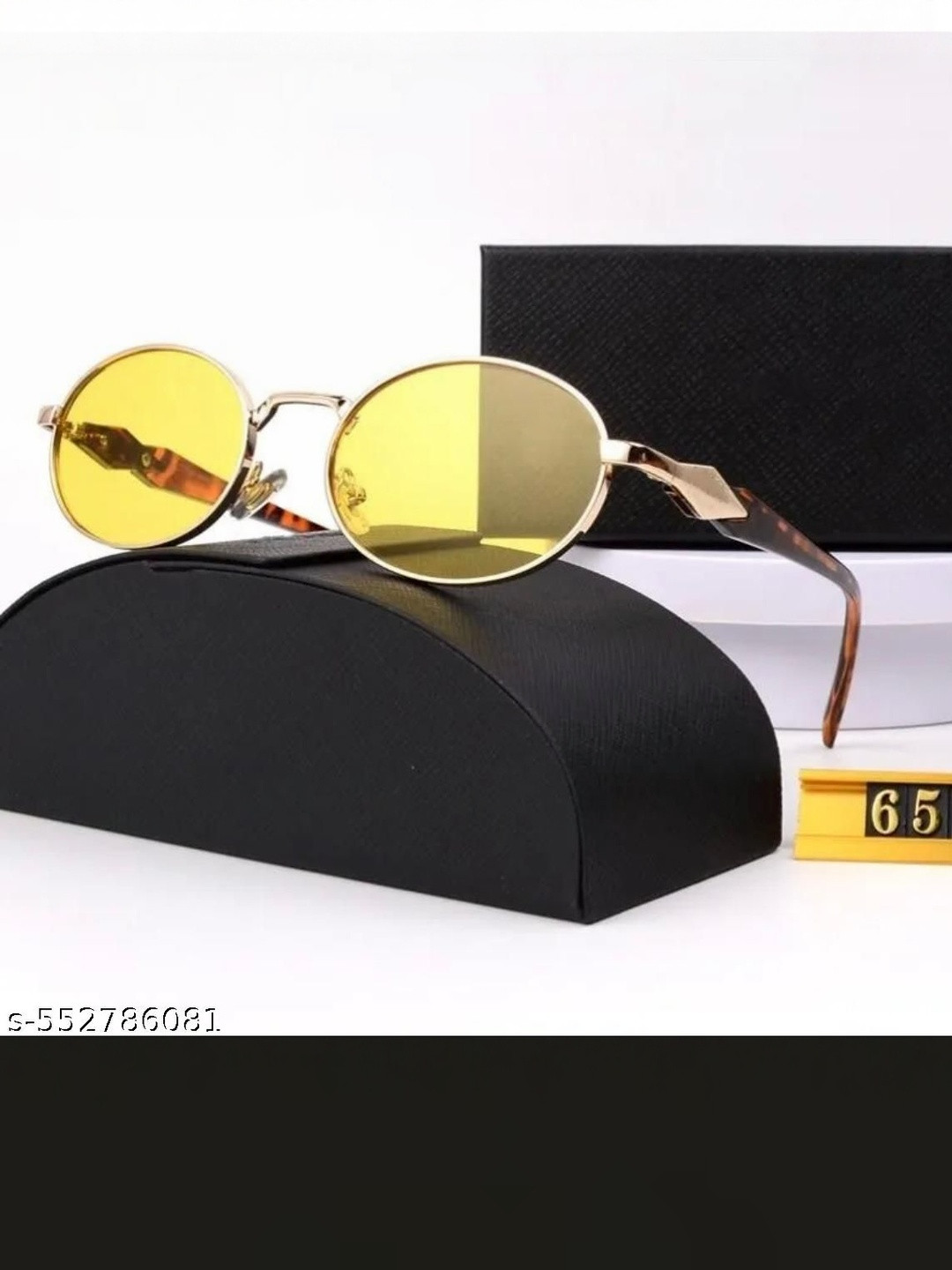 Arzonai Unisex Full Rim Oval Sunglasses with Hard Case MA-11211-BLACK-YELLOW-I