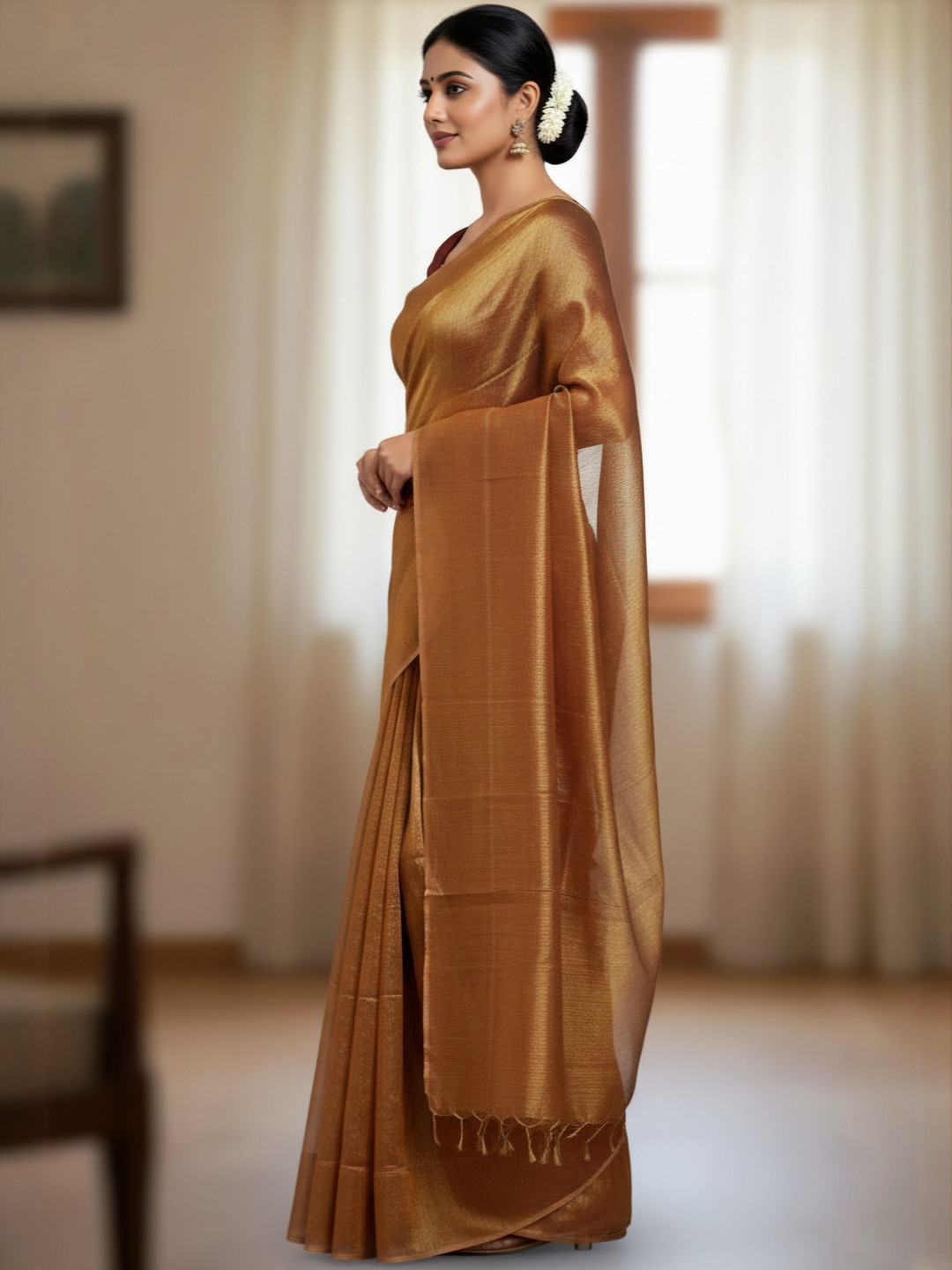 SUTAYAN Metalic Woven Design Tissue Saree with Blouse Piece
