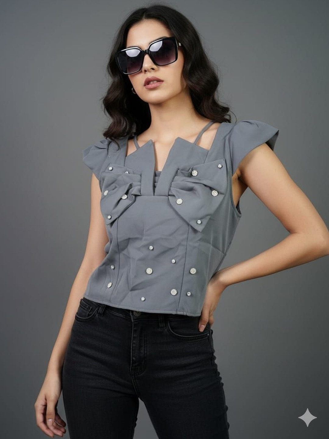 HIGH BUY Cap Sleeves Cotton Applique Crop Top